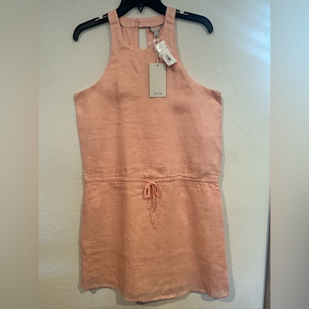 Joie Soft Peach Sleeveless Linen Dress with Tie Waist